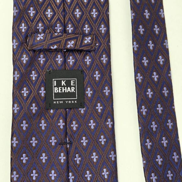 IKE BEHAR NEW YORK SILK TIE BLUE BROWN DIAMOND COLOR SHIFT SATIN 3.75" X 58" - Picture 3 of 3